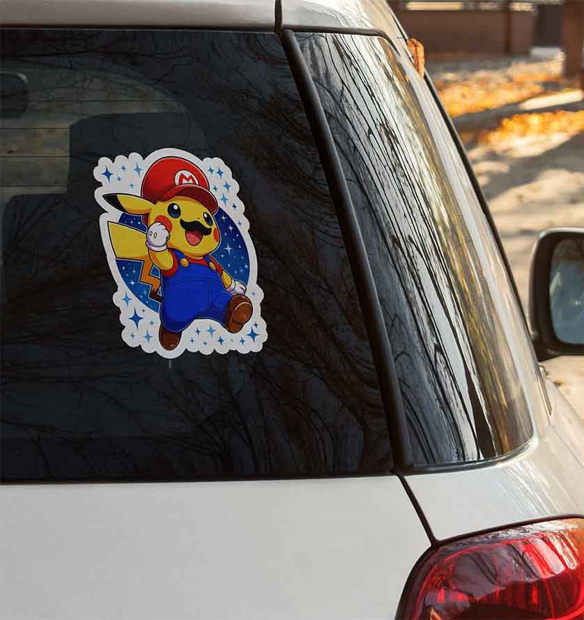 Pikachu Mario Costume Decal – Cute Pokémon x Mario Crossover Anime Car Sticker