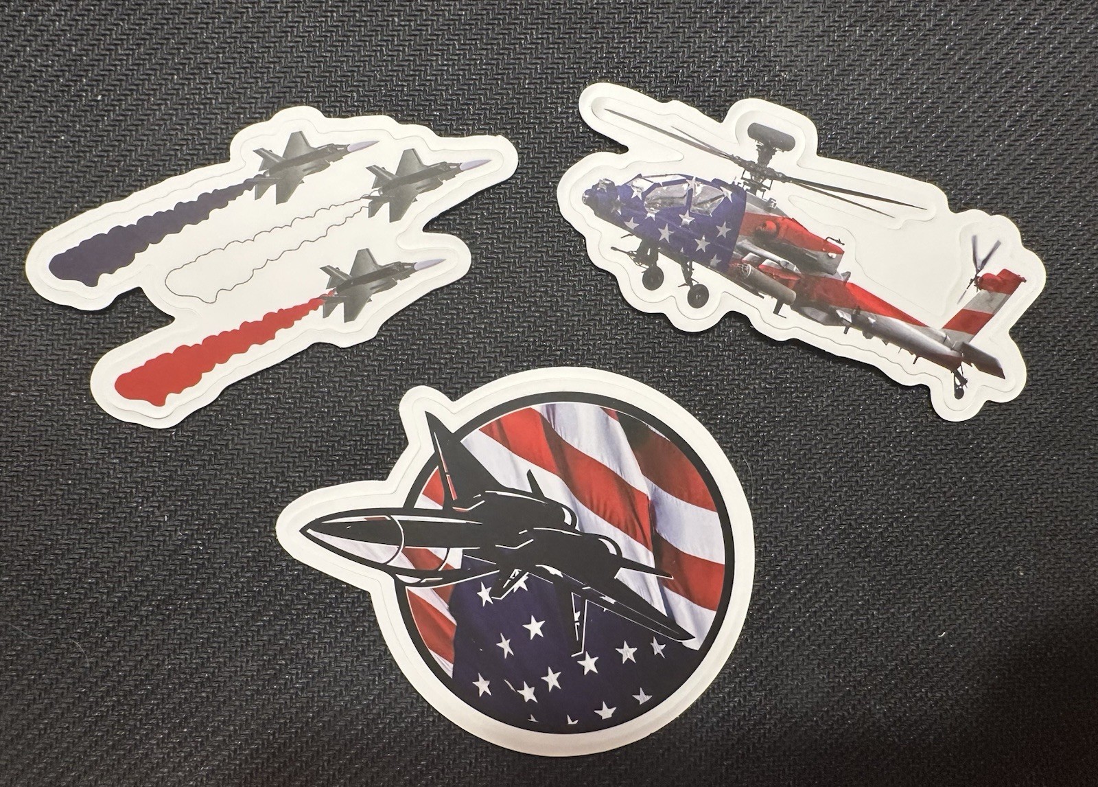 Set Of Three American Flag Aviation Stickers Decals, 3”