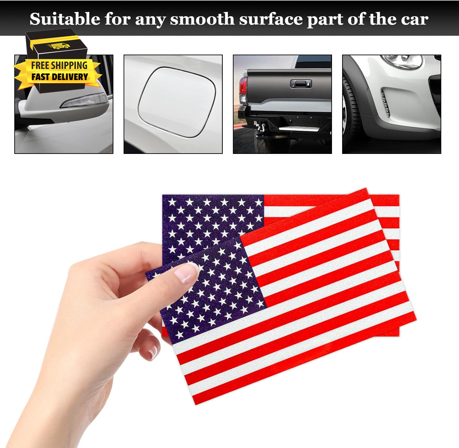 3PCS Reflective American Flag Stickers, 5"×3" Waterproof Vinyl Decal US National