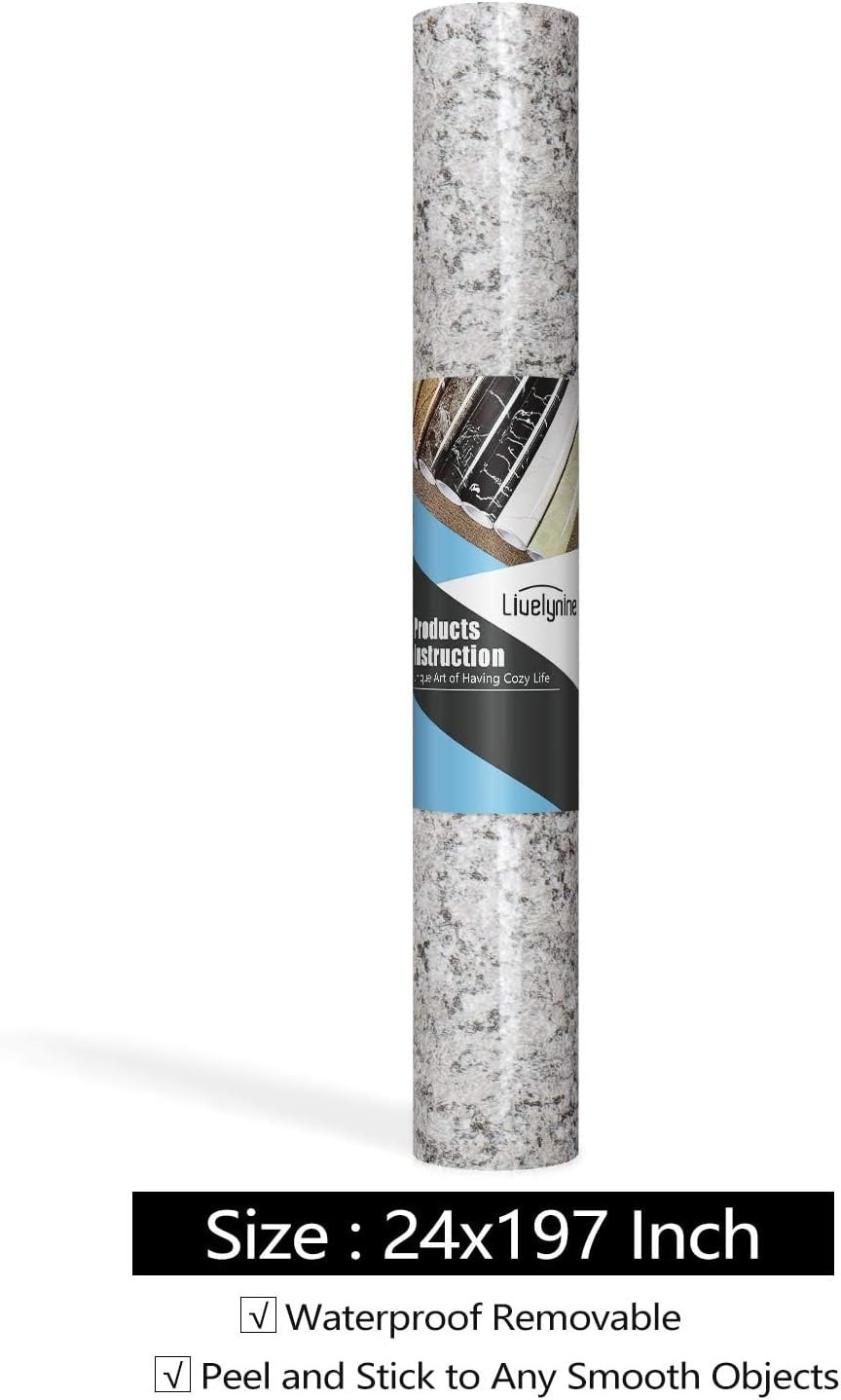 Livelynine 24 x 197 Inch Wide Granite Countertop Contact Paper Waterproof Gra…