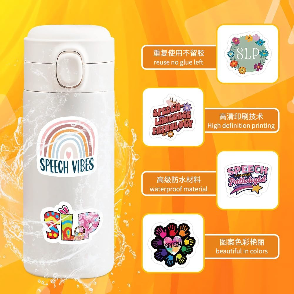 100Pcs Speech Language Pathologist Themed Waterproof Vinyl Stickers for Water Bo