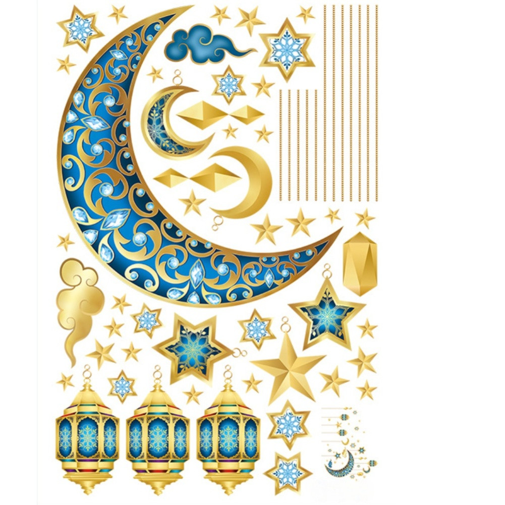 PVC Ramadan Wall Sticker with Moon and Star for Bedroom Kitchen Decoration