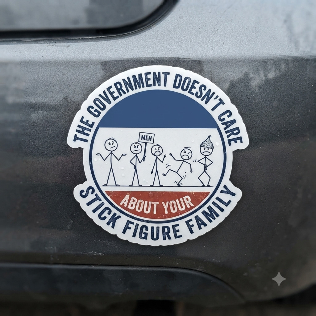 Government Doesn't Care Stick Figure Family Funny Waterproof Sticker Anti-Govern