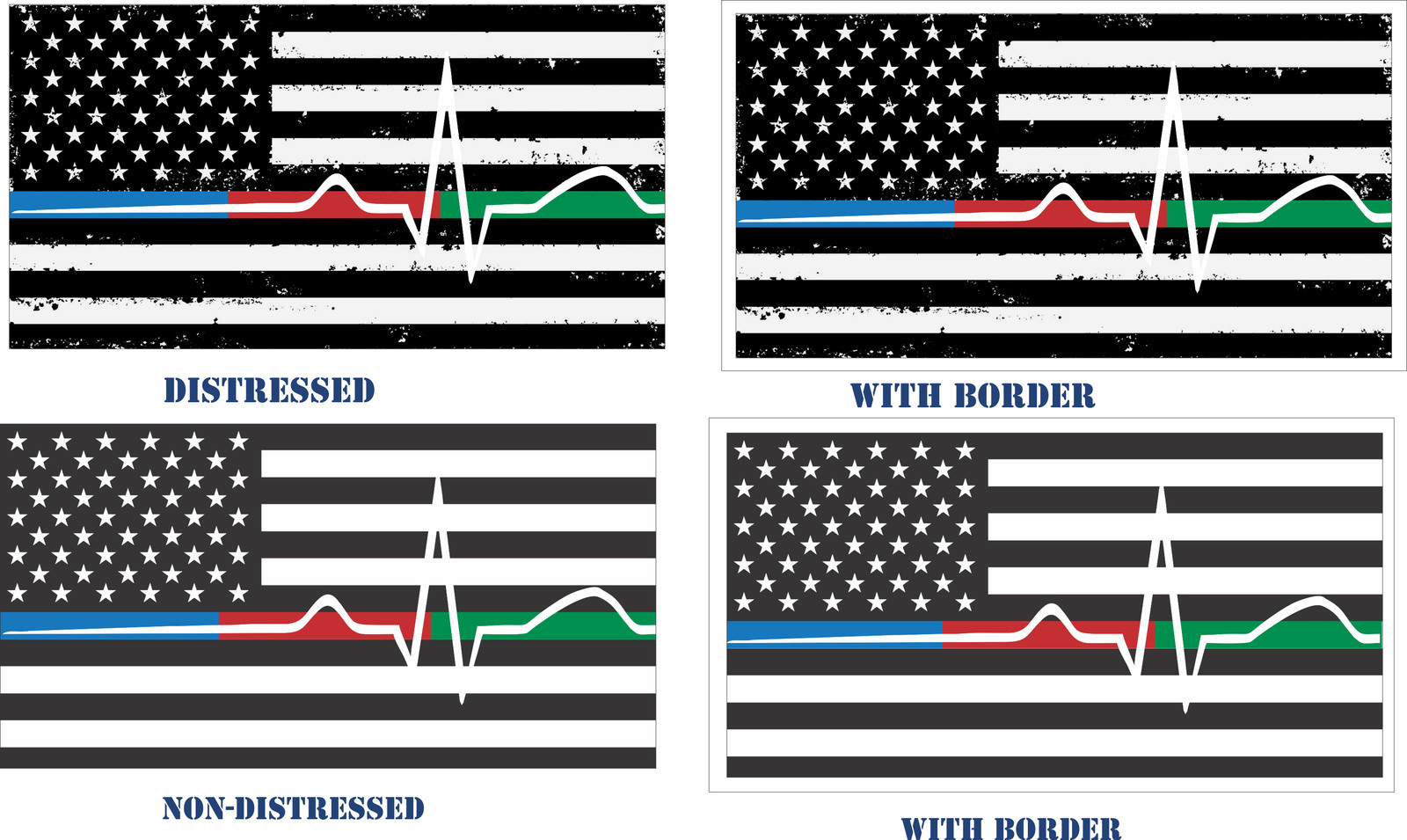 Back The Blue decal – Thin Blue/Red/Green Line flag EMS Side by Side
