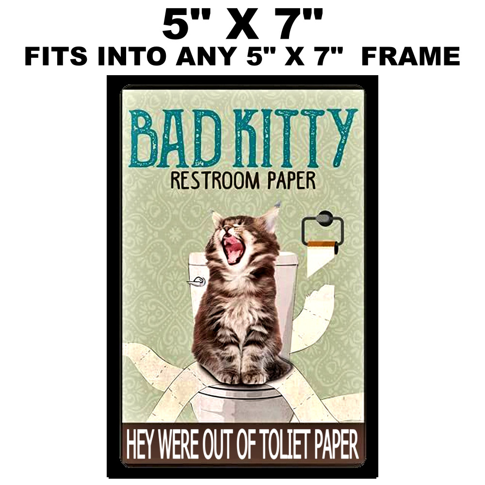 Bathroom Sign Sticker Bad Kitty Funny Restroom Cat Vintage Replica Print