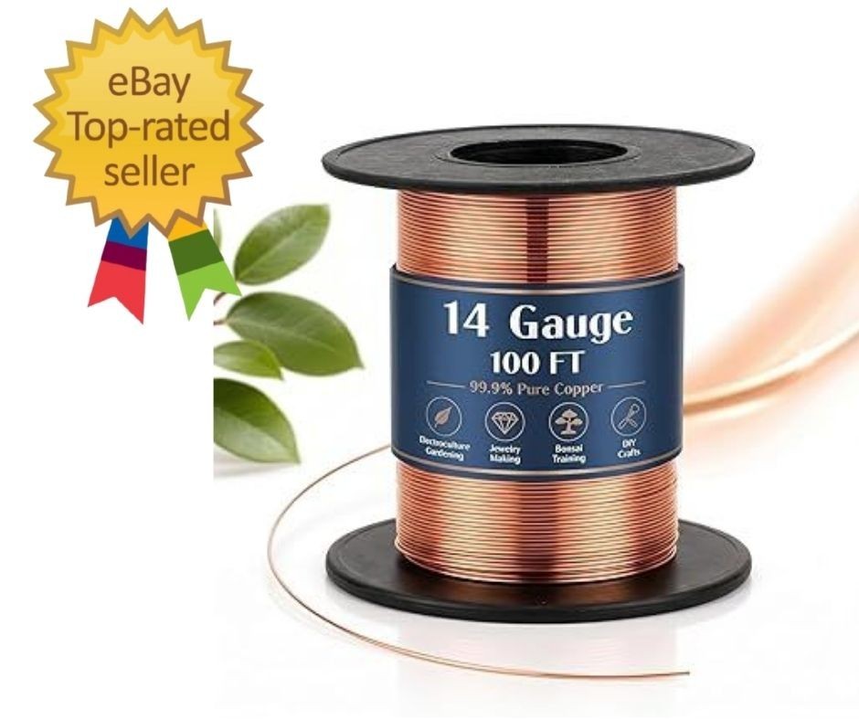 100Ft 14 Gauge Copper Wire for Gardening, Electroculture, Bonsai, Jewelry Making