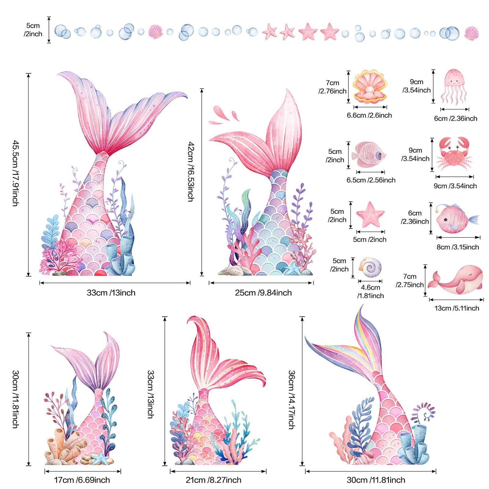 sunoyar Mermaid Wall Stickers for Girls, Pink | Peel and Stick Mermaid Wall A…