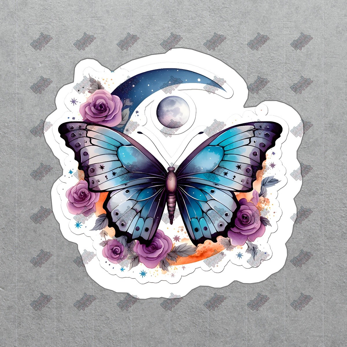 Beautiful Blue Butterfly Vinyl Sticker Decal Floral Moon Design for #274912