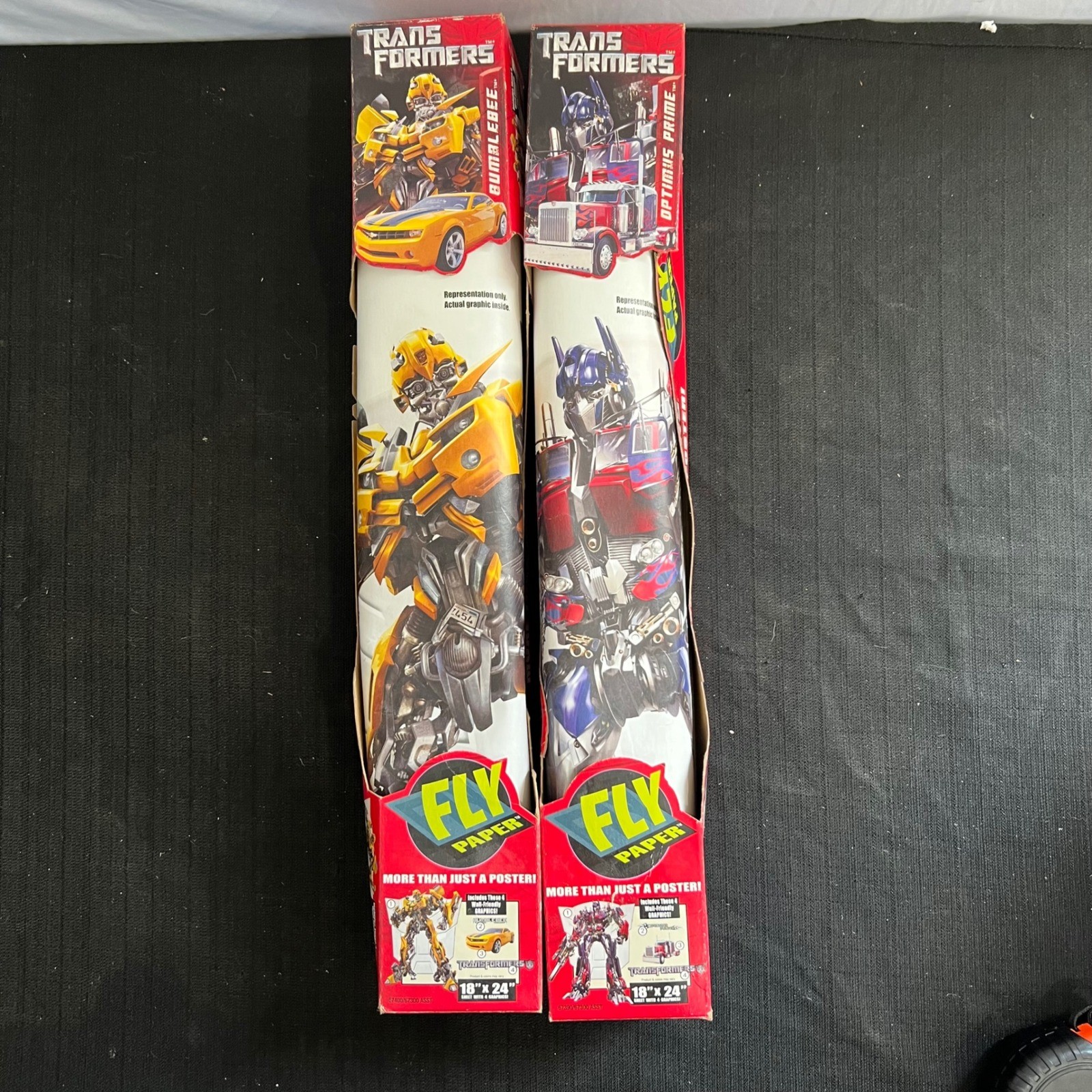 Transformers Fly Paper Wall Graphics 2007 Optimus Prime Bumblebee Decals NIB Set