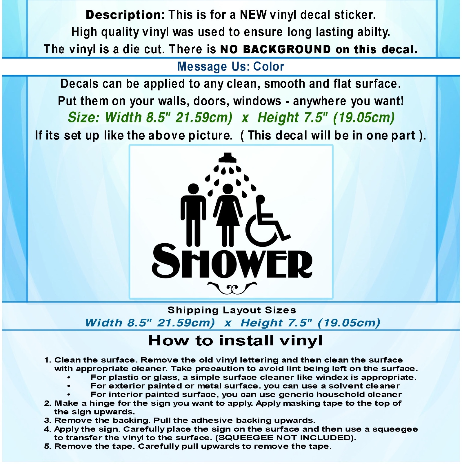Wheelchair Restroom Shower vinyl Sticker door Bathroom Sign Men Women Decal 138