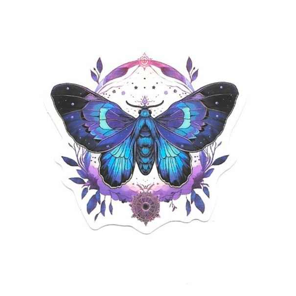 Celestial Gothic Blue Moth Vinyl Sticker Mystic Witchy Insect Journal Laptop