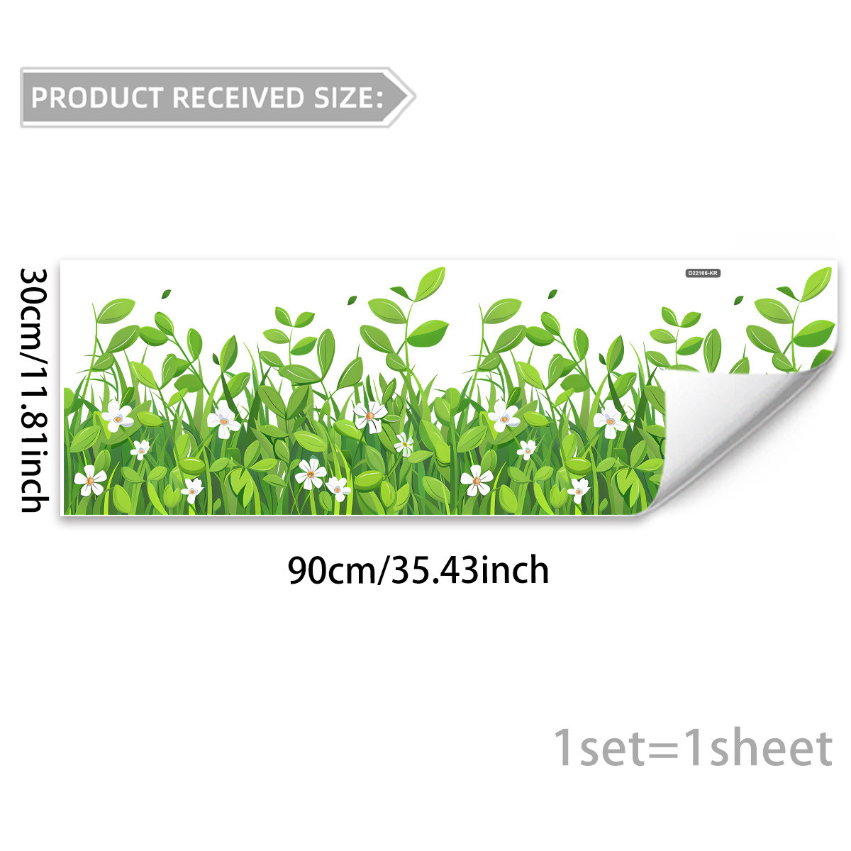 Green Wildflower Static Cling Window Sticker 11.8 x 23.2 in PVC Decal for Glass