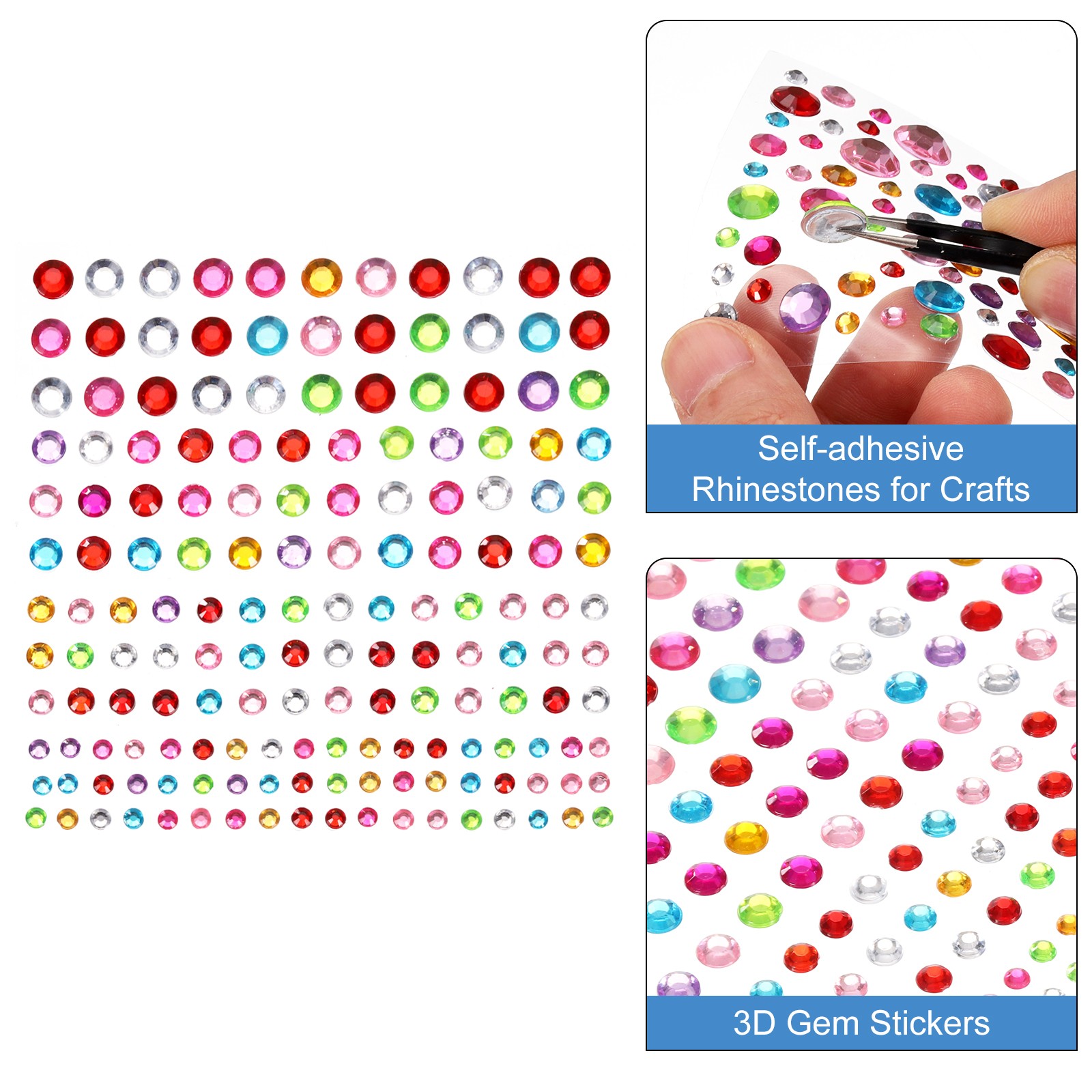 600Pcs Gems Stickers for Crafts, 5 Sheet Circular Rhinestone Stickers,Multicolor