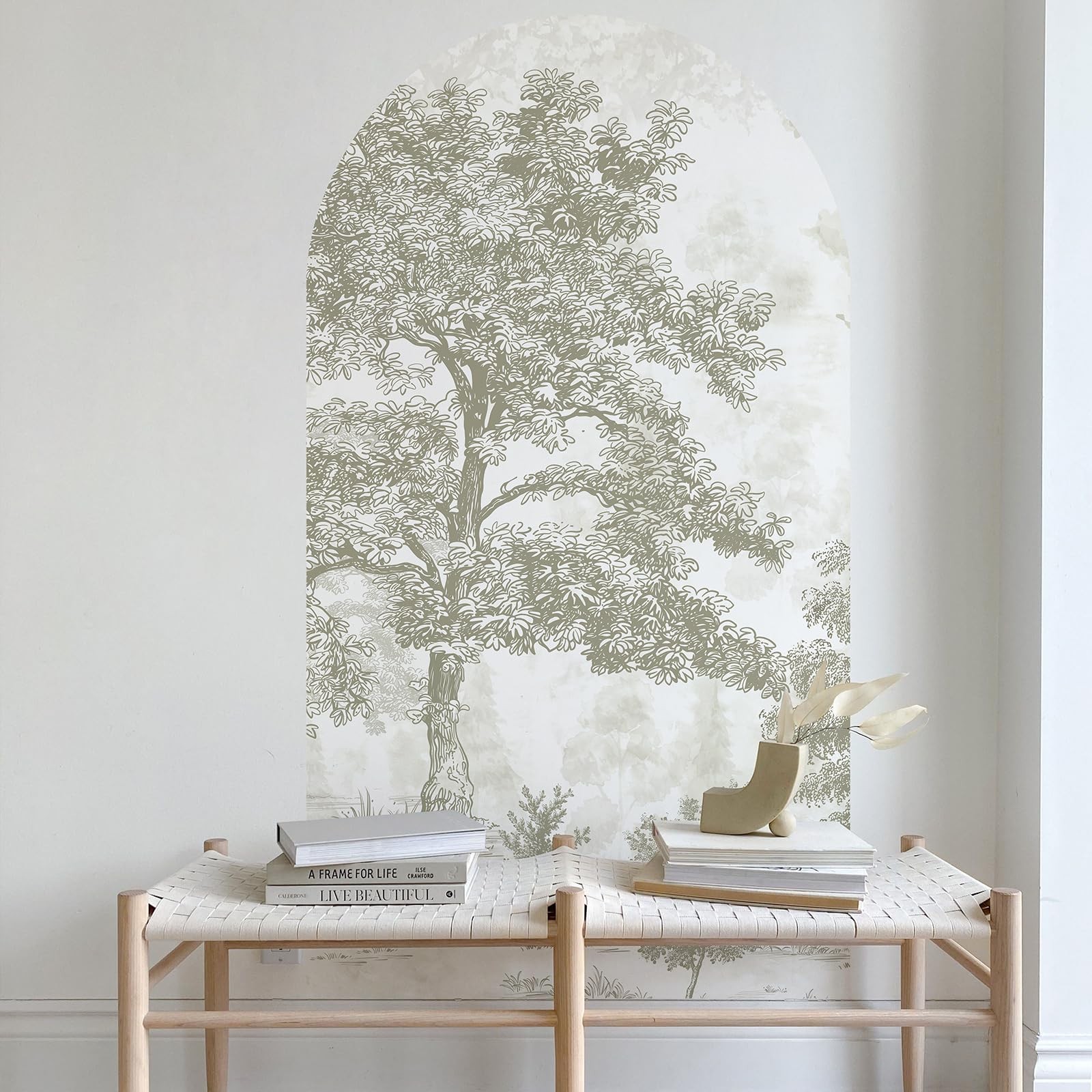 Large Arch Wall Decal Vintage Forest Wall Decal 63"x 34.6" Peel and Stick Bei…