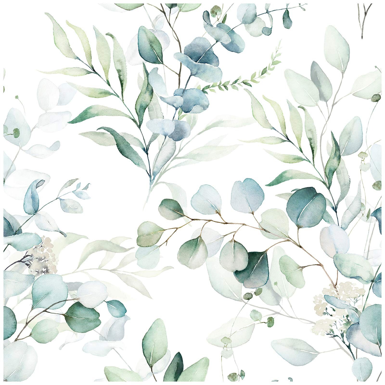 HAOKHOME Peel and Stick Wallpaper Boho Green/White Eucalyptus Leaf Floral Wal…