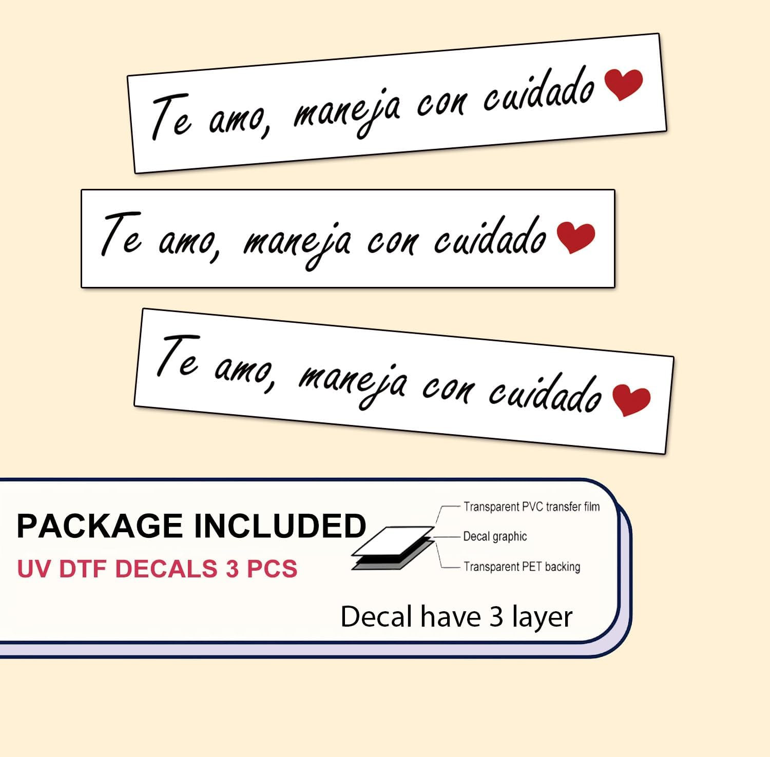 3 PCS Te Amo Maneja Con Cuidado Sticker, Spanish I Love You Drive Safe Mirror St