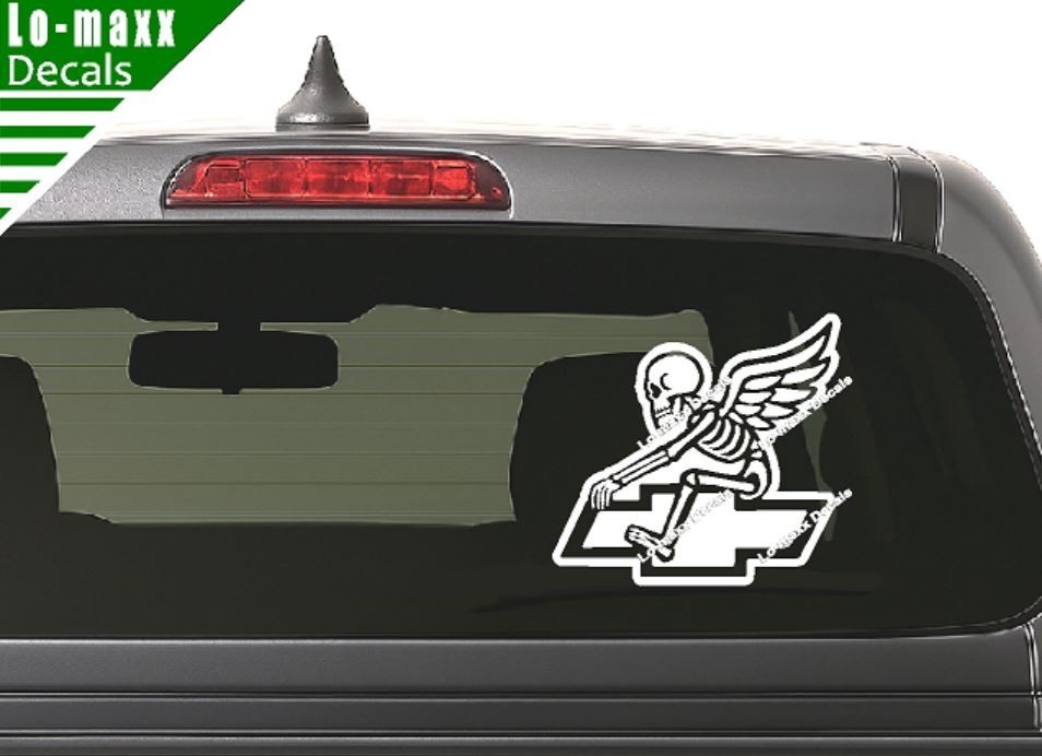 Chevy Bowtie Reaper Skeleton Wings Car Truck Die Cut Vinyl Decal Sticker