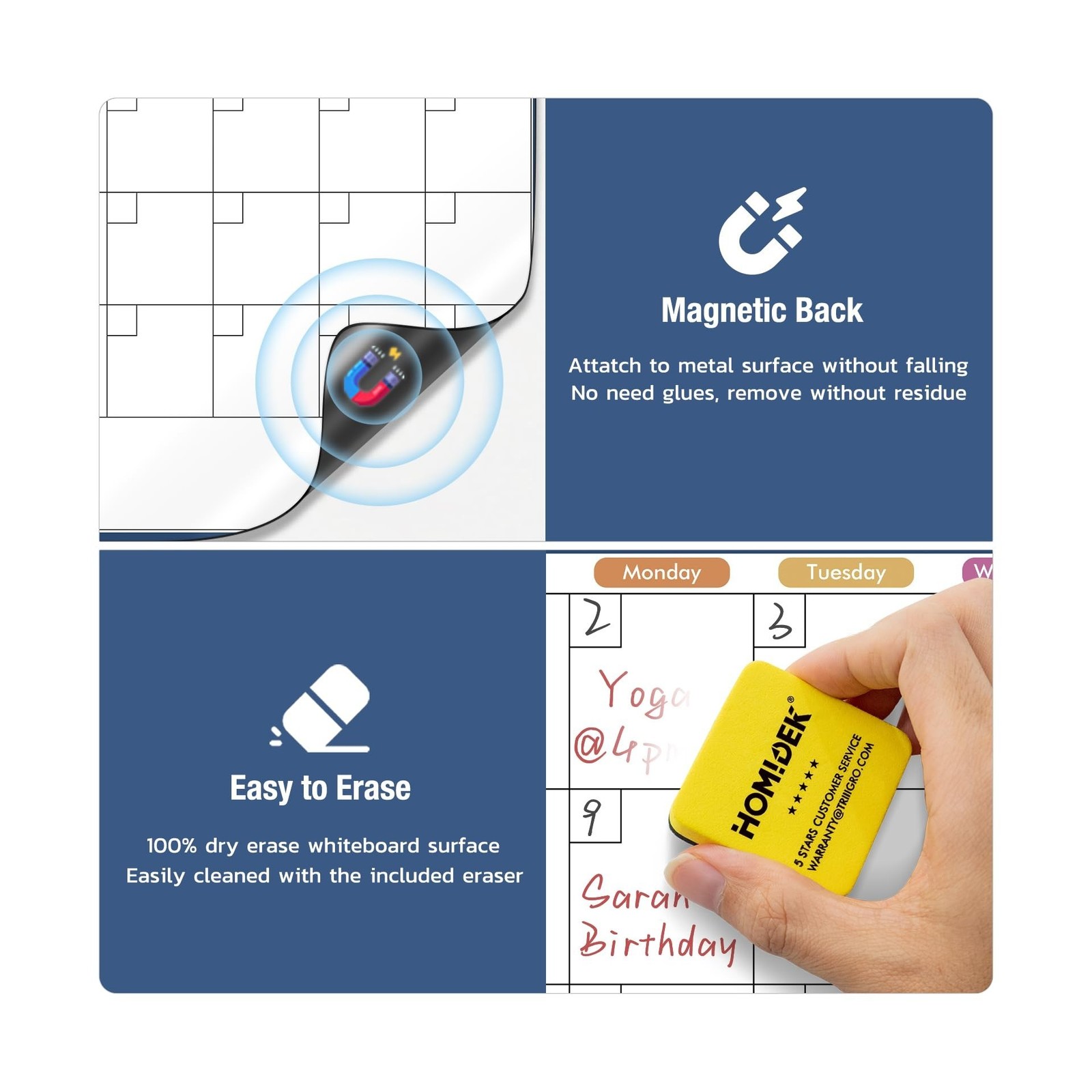 HOMiDEK Magnetic Dry Erase Calendar for Refrigerator – Large Fr… FAST USA SHIP