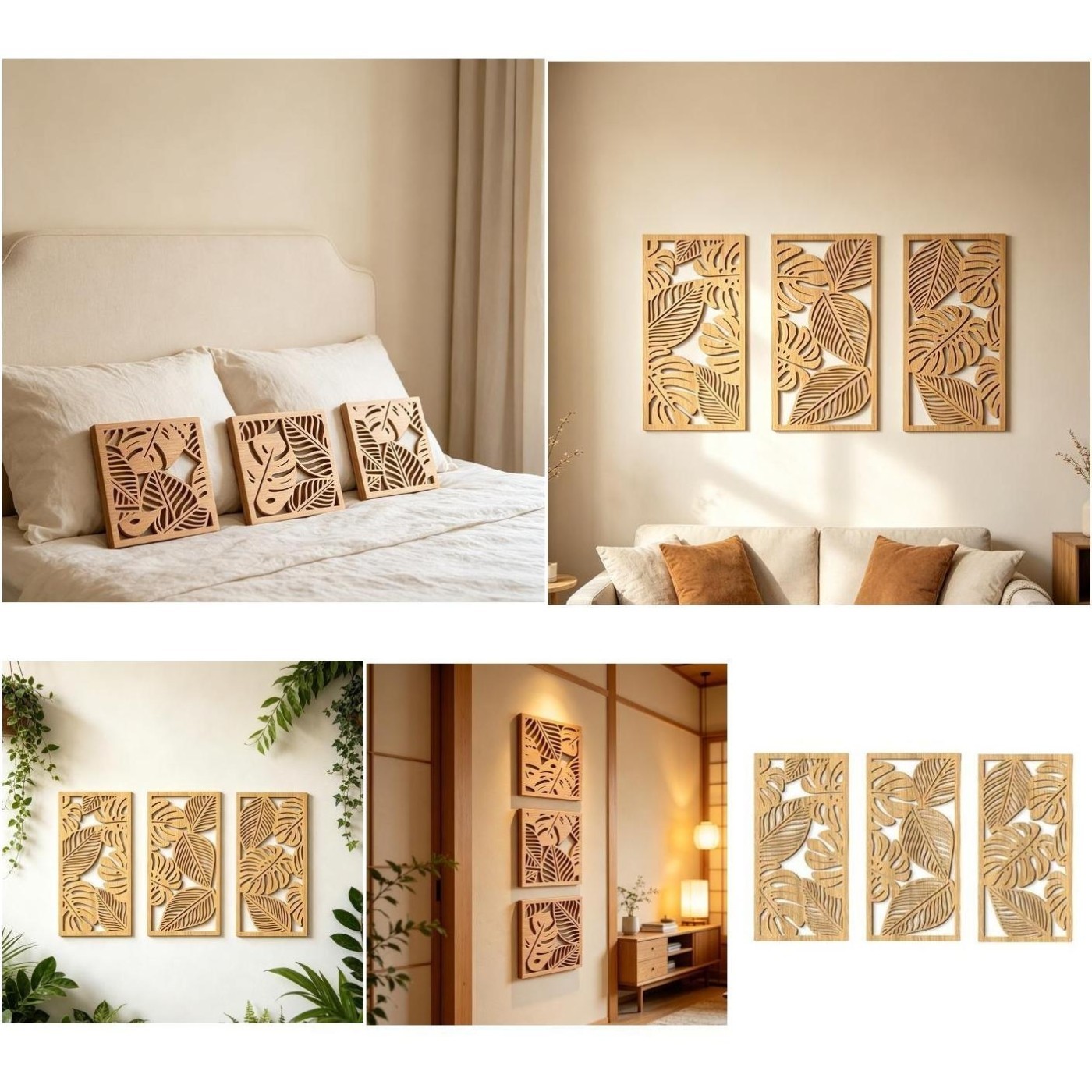 Rustic Hollow Wood Wall Hanging Decor for Bedroom and Living Room Brown Finish