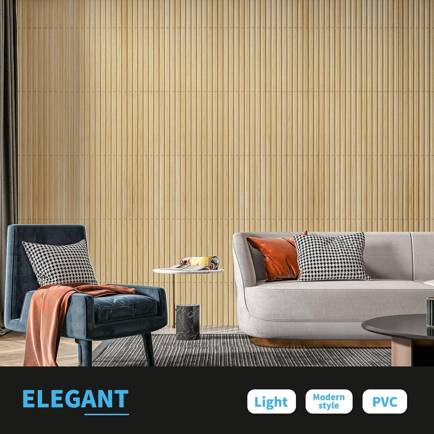 12-Pack 3D Fluted PVC Wall Panels, 19.7×19.7in – Modern Oak Design for Any Room
