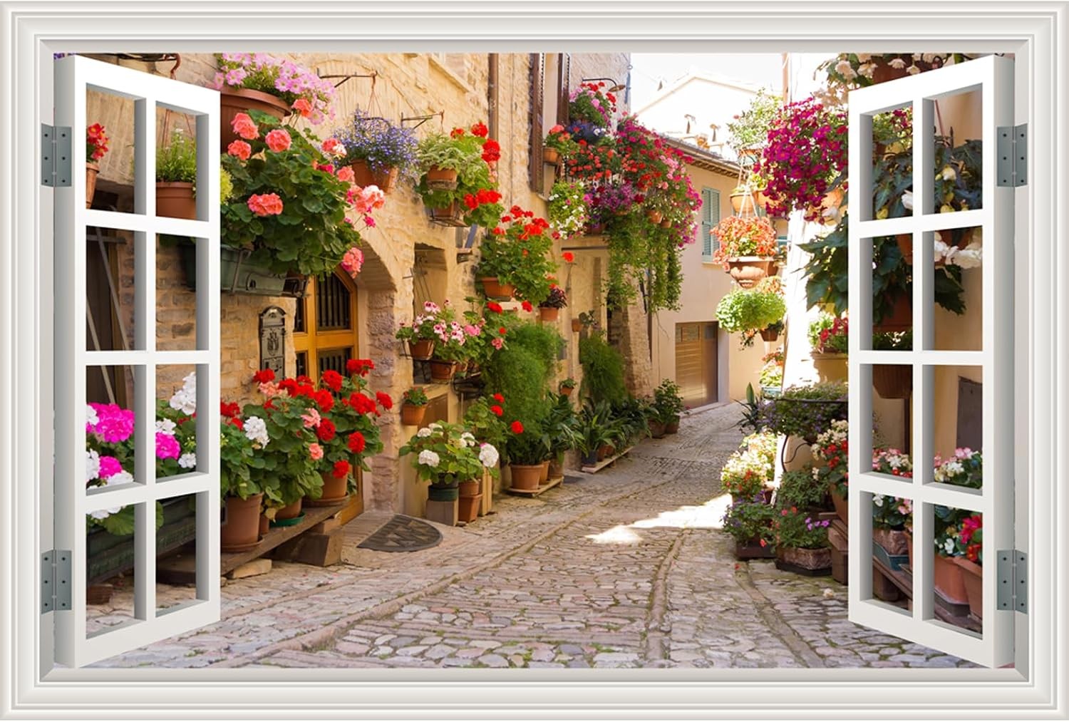 Fake Window Wall Mural Sticker Mountain Lake Forest Tree Faux Window Wall Cling
