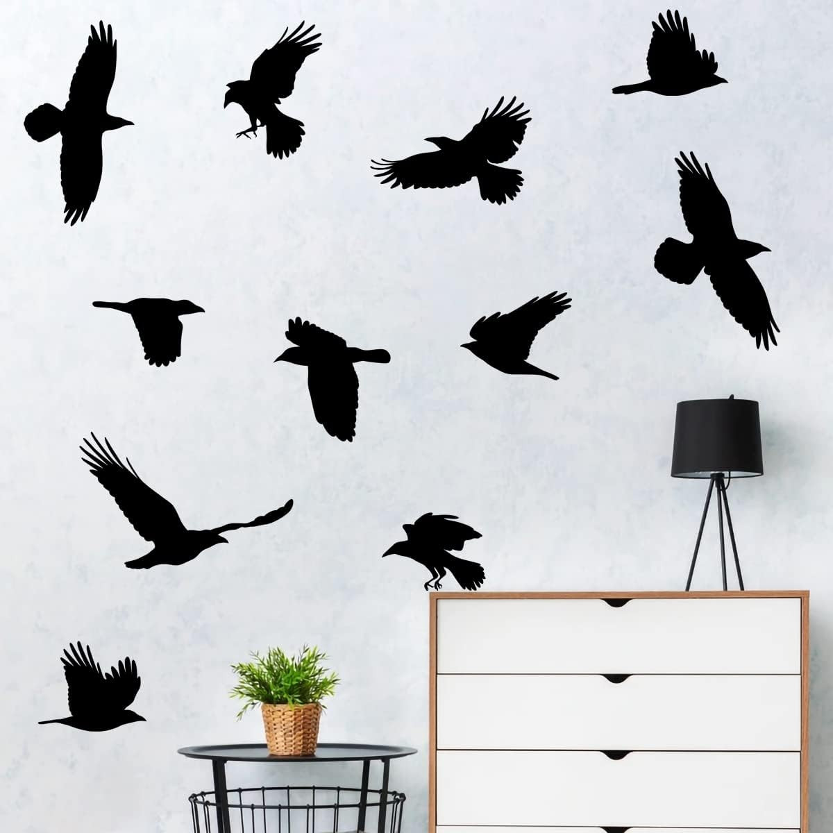 Removable Large Crow Wall Decals Black Raven Wall Stickers Peel & Stick Individu