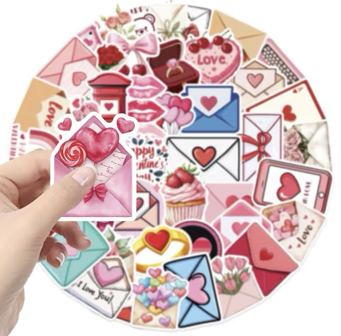 Valentines Day Envelope Style Stickers 50pk Mixed Fun Stickers Hearts Valentines