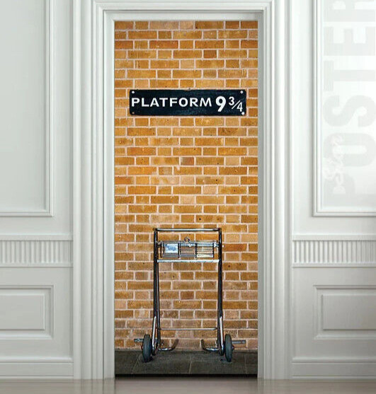 Platform 9 3/4 Door Wrap. Laminated Sticker Mural, Seamless Single Piece, Rental