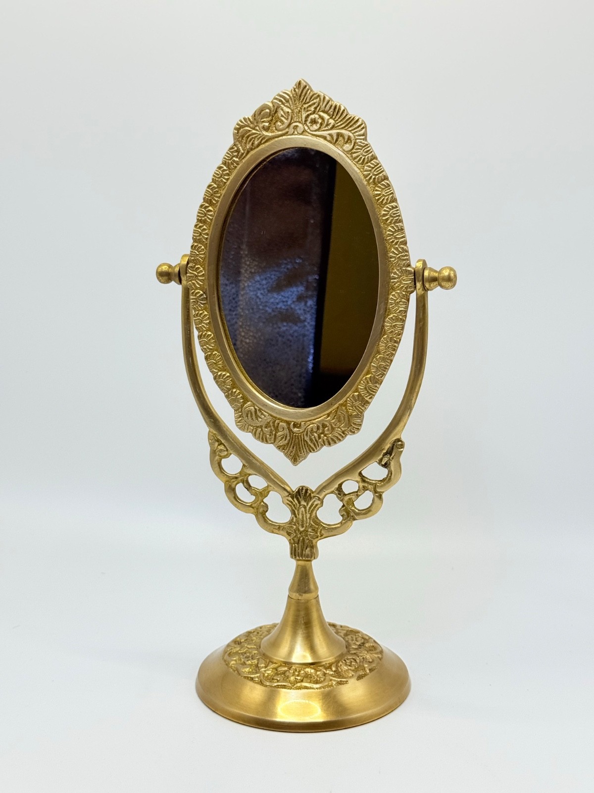 Vintage Copper Gold Tabletop Vanity Mirror – Heavy Ornate Rotating Design 🪞