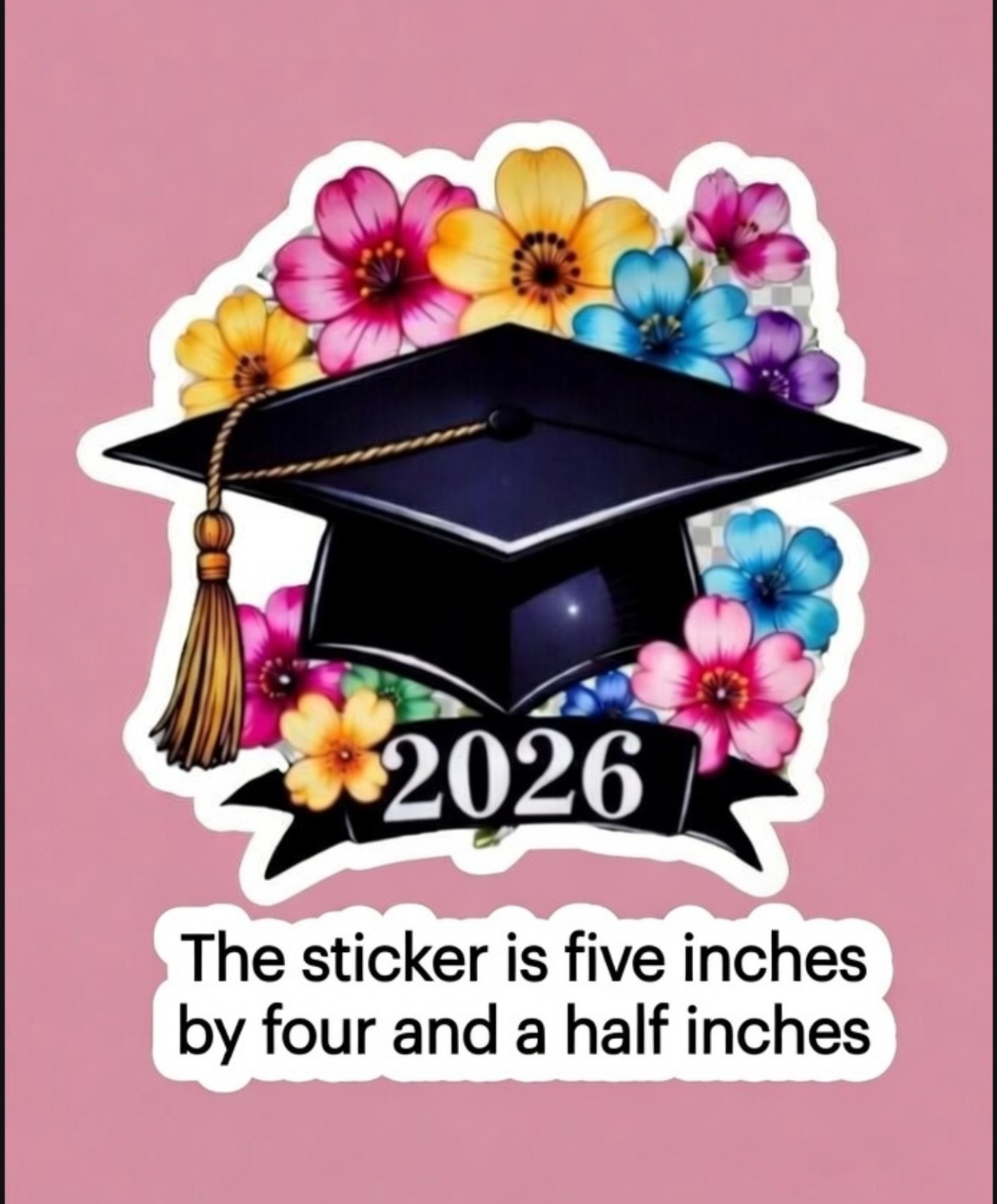 Graduation Cap Floral Sticker 5" x 4.5" Medium for Door Car Cup Bin Floor
