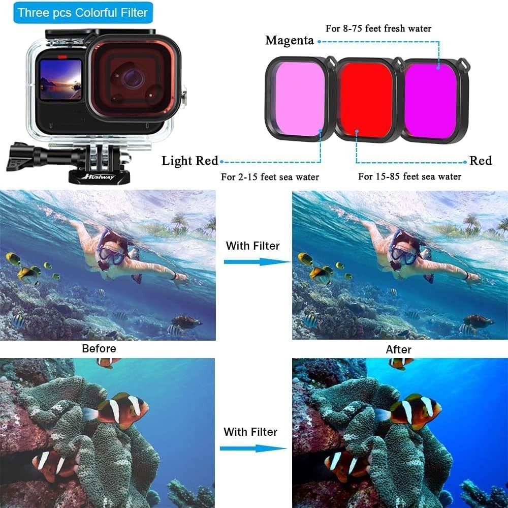 GoPro Hero 13 12 11 10 9 Accessories Kit: Waterproof Case, Screen Protector