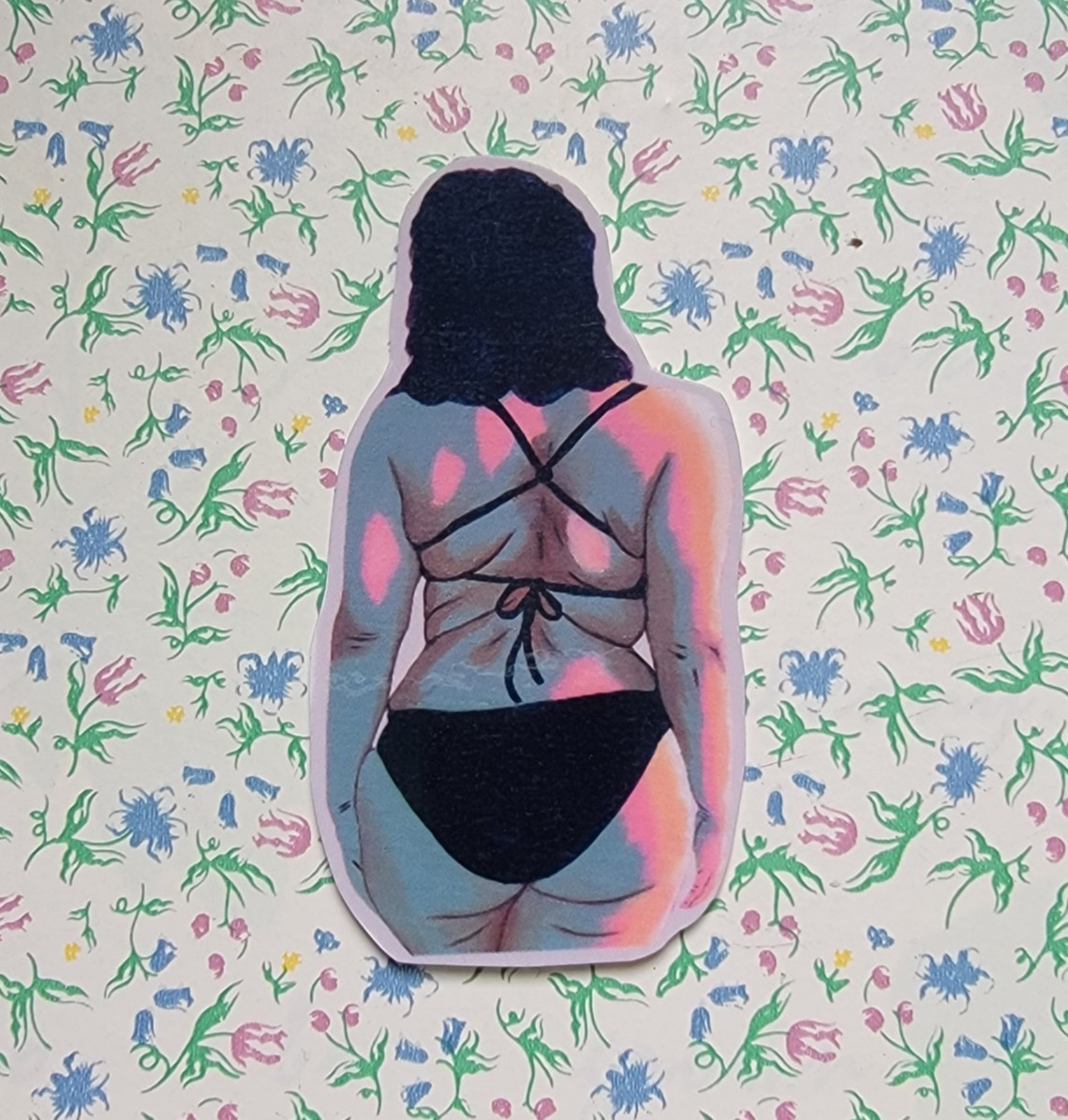 Curvy Woman Vinyl Sticker, Girl in Bikini Art Sticker, Back Rolls Self Love