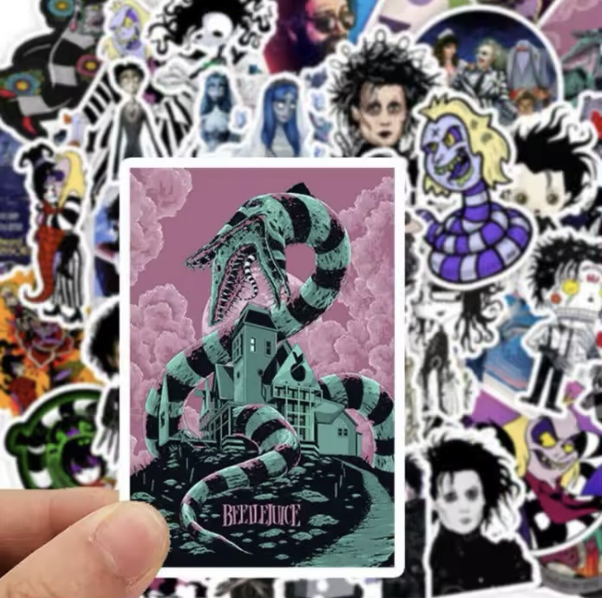 Tim Burton Stickers 50pk Beetlejuice Corpse Bride Mixed Spooky Character Sticker