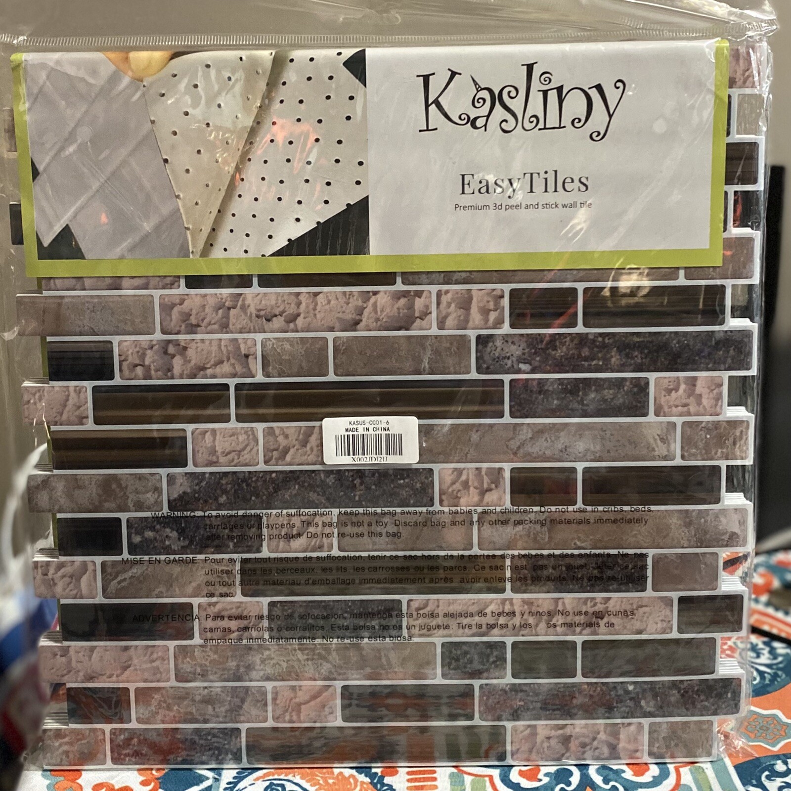 Kasliny 6 Pieces 3D Self Adhesive Wall Tile Sticker Peel & Stick Kasus-C001 New