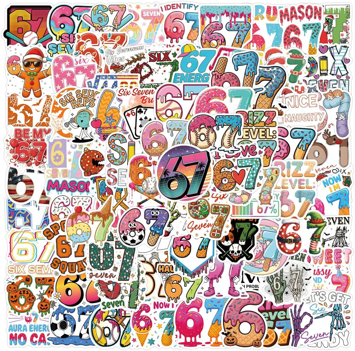 110Pcs 6-7 Stickers, Funny Waterproof Vinyl for Phone, Water Bottle, Luggage