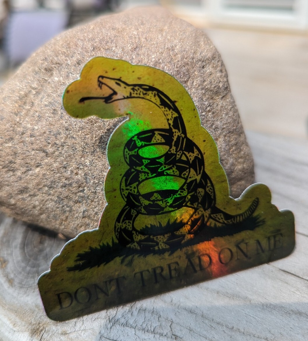 Don't Tread On Me Die Cut Holographic Sticker Gadsden Flag 2A 3 x 2.65 Inches