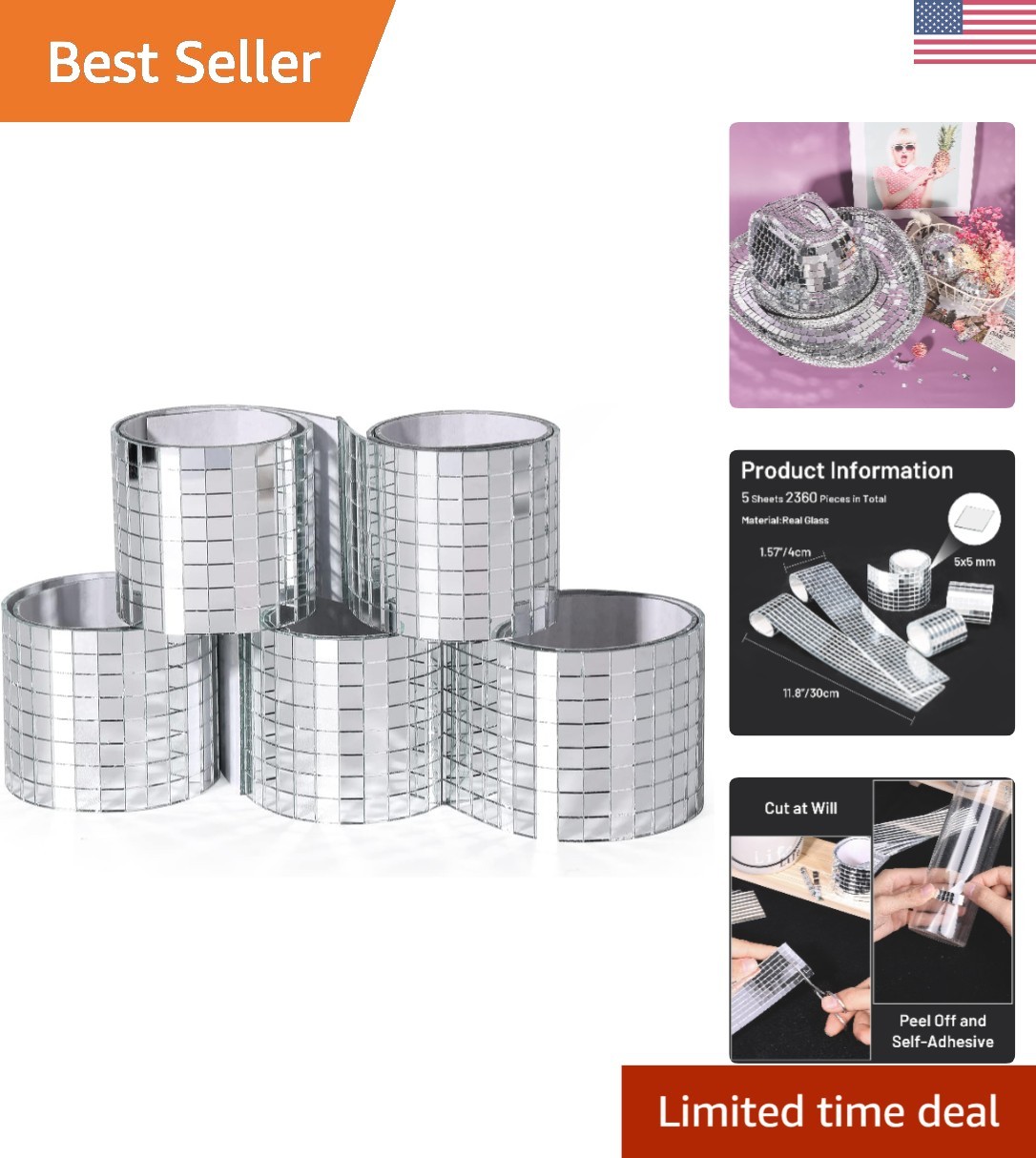 Versatile 2360 PCS Silver Mirror Tiles, 5x5mm for Bathroom and Kitchen Decor