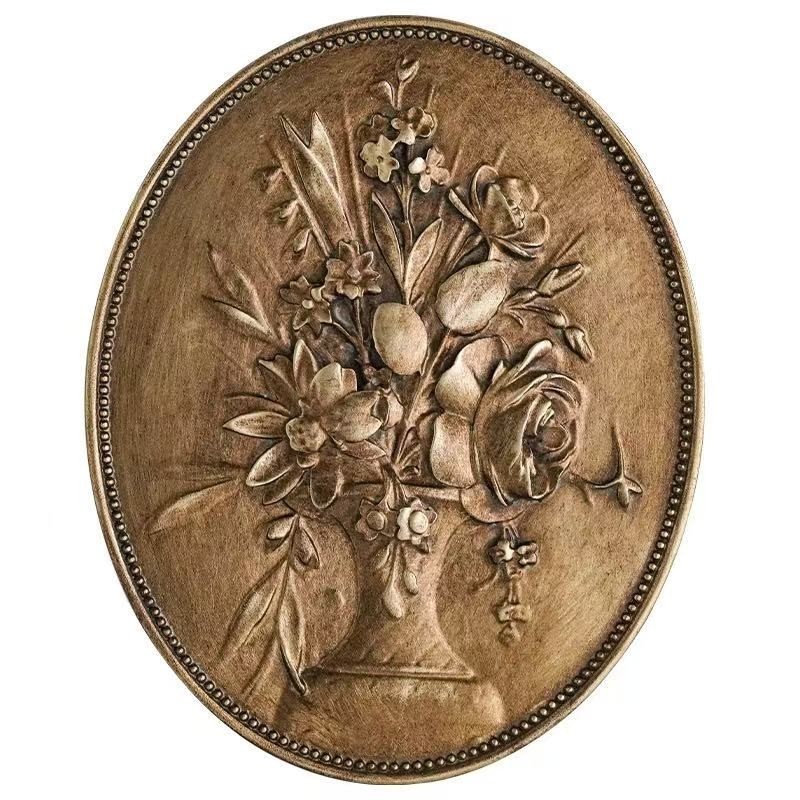Vintage Gold Floral Relief Wall Art – French Baroque Style Oval Plaque, European