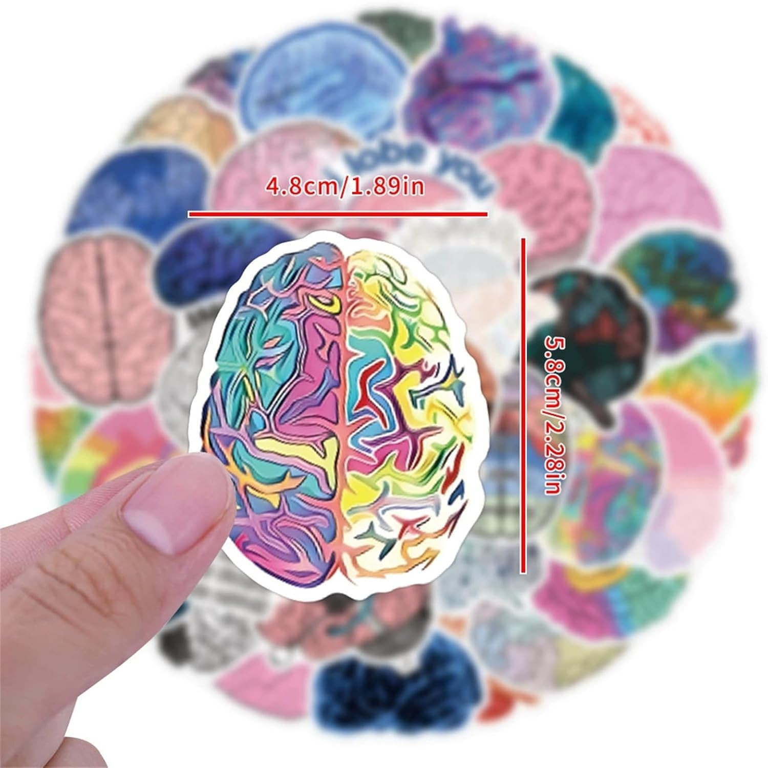 50PCS Brain Stickers Bulk, Cartoon Vinyl Waterproof Decals