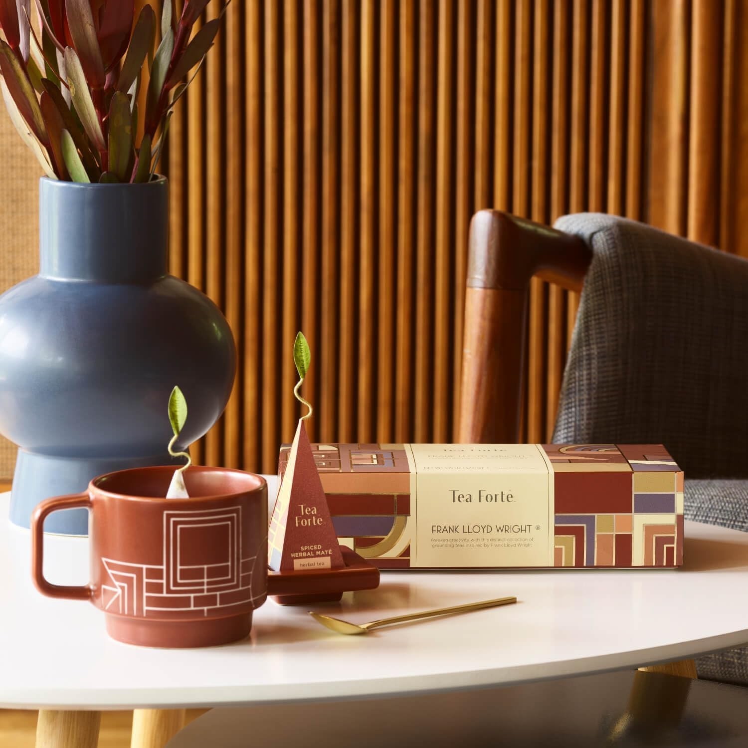 Terra Stoneware Teacup with Saucer, Frank Lloyd Wright, 8 Oz. Stoneware Teacup f