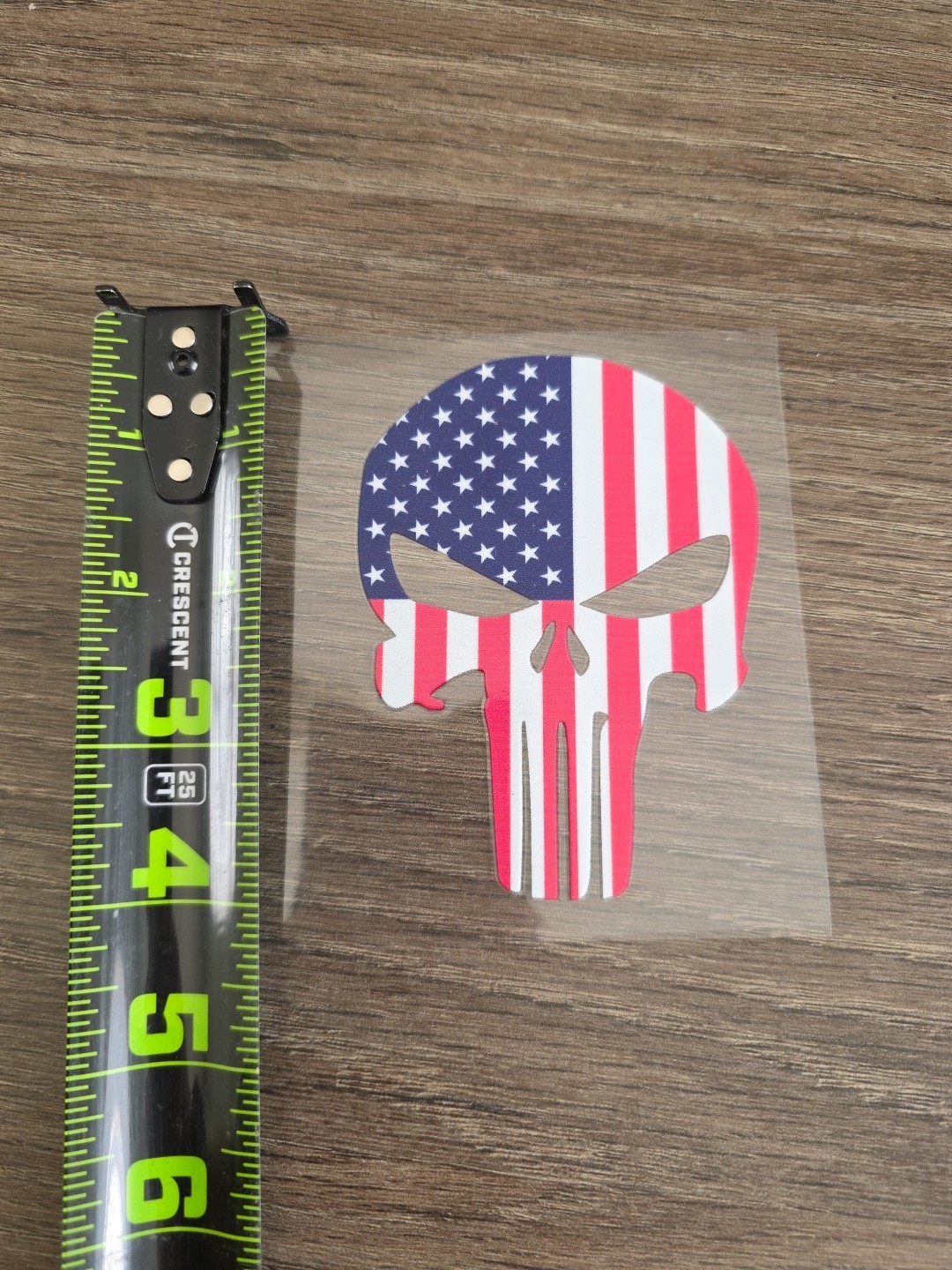 Punisher Skull US Flag Raised Full Color UV DTF Sticker Decal 4in X 4in