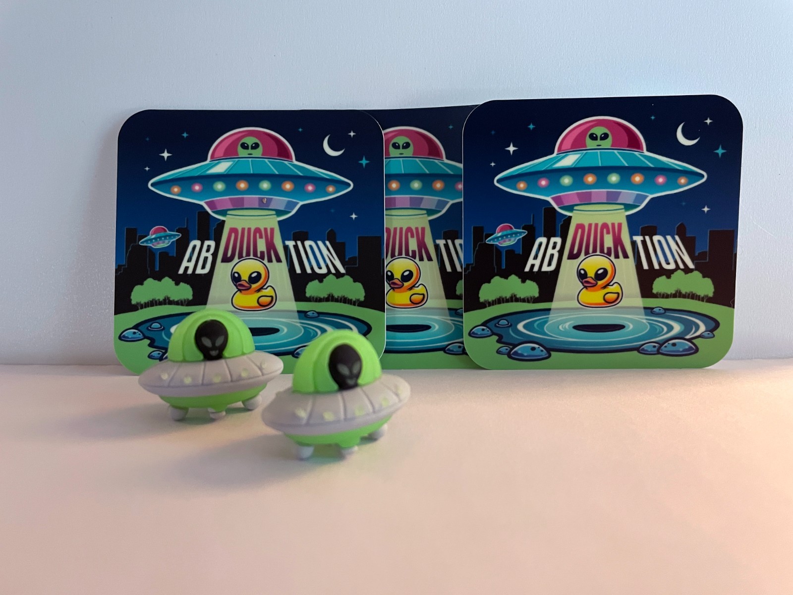 2 Alien Ab-duck-tion Stickers! Extra Terrestrial Glow in the Dark! Vinyl Decal