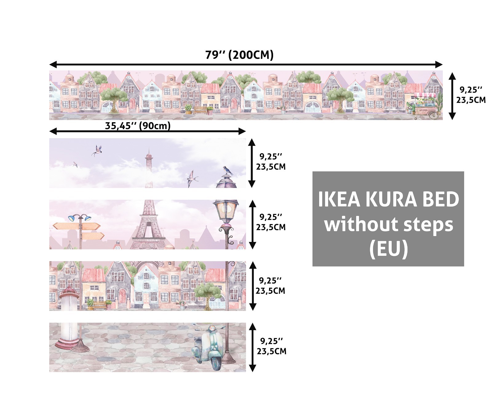Whimsical Llama IKEA KURA Bed Decals, Pastel Vinyl Stickers, Peel and Stick
