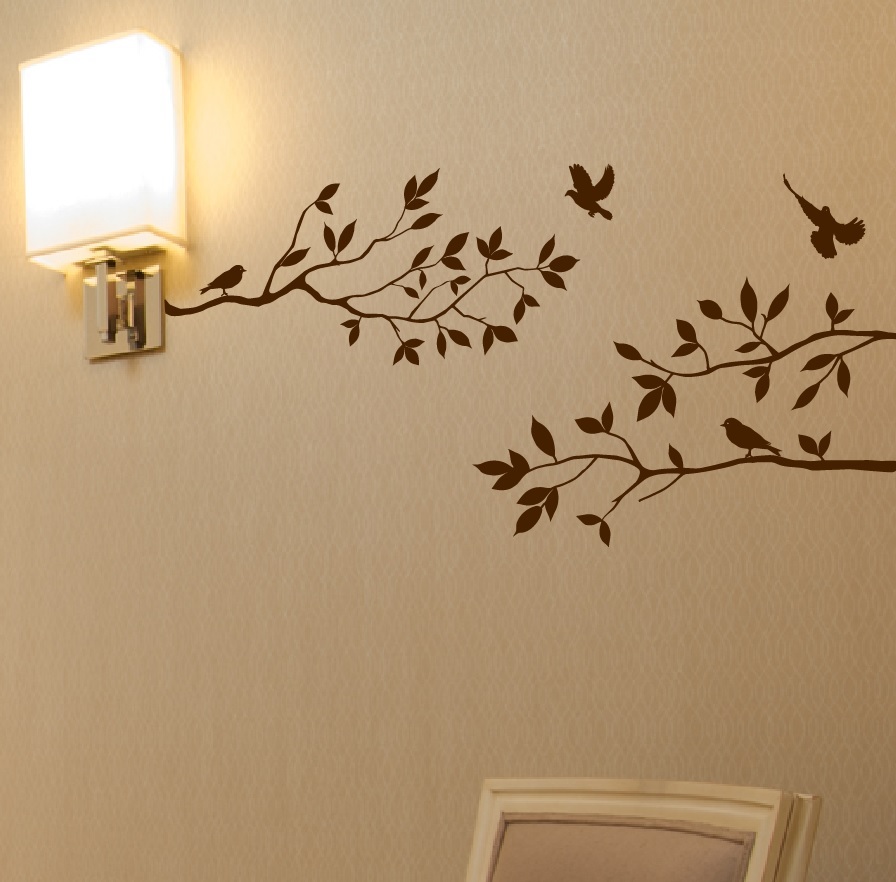 Tree Branches Wall Decal with Birds Vinyl Sticker Nursery Leaves 40" W X 18" H