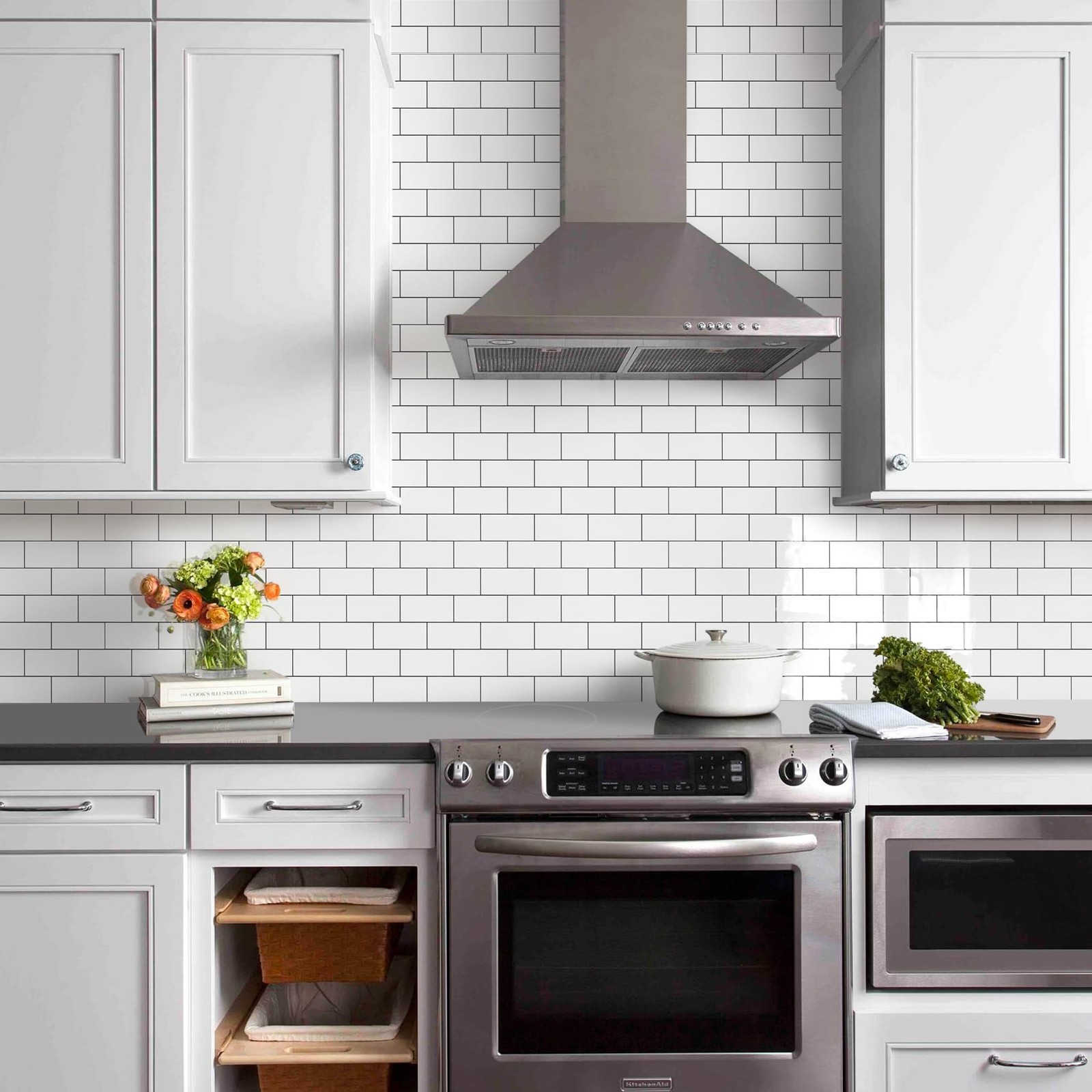 Vamos Tile 100Piece Glossy Pure White Peel and Stick Backsplash Tile,3"x6" …