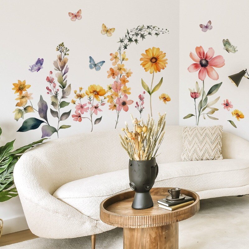 PVC Decorative Wall Stickers Flowers Plants Butterflies