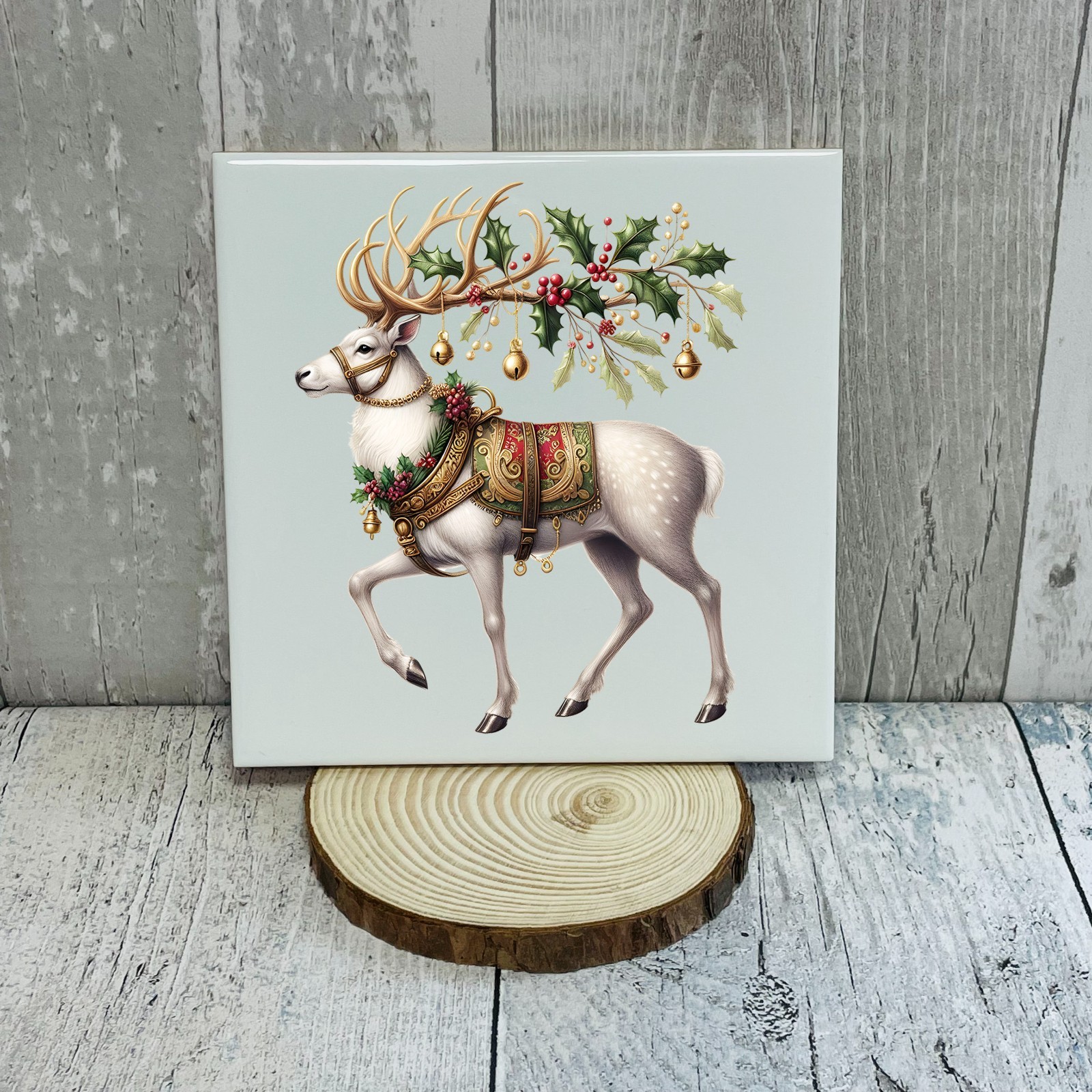 Holly Berry Christmas Reindeer UV DTF Transparent Sticker / Decal