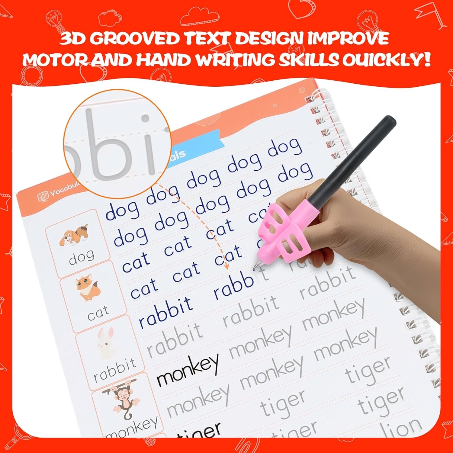 Magic Grooved Writing Practice Book for Kids 3-8 – Reusable Handwriting Workbook