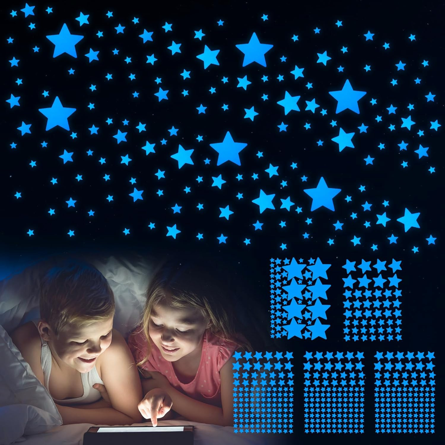 Glow in the Dark Stars Wall Stickers – 469 Pcs, Perfect for Kids' Nursery, Bedro