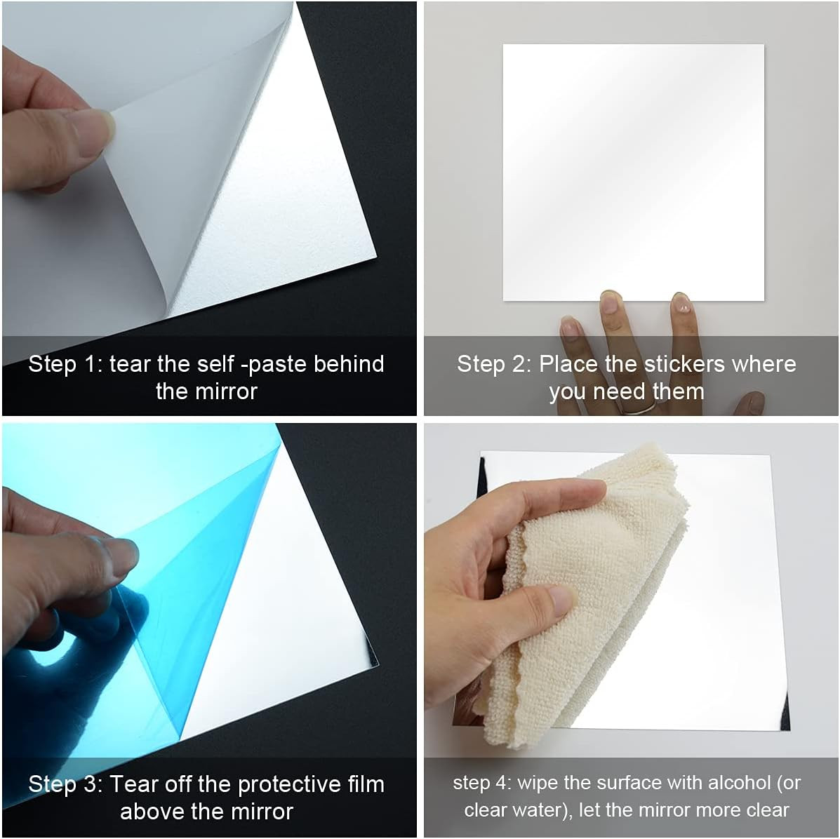 Fantasyon 10 Pieces Flexible Mirror Sheets, Self Adhesive Decorative Plastic Mir